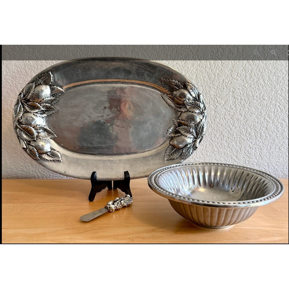 Wilton Armetale Bowl &‎ Old World Pewter Platter With Coordinating Knife